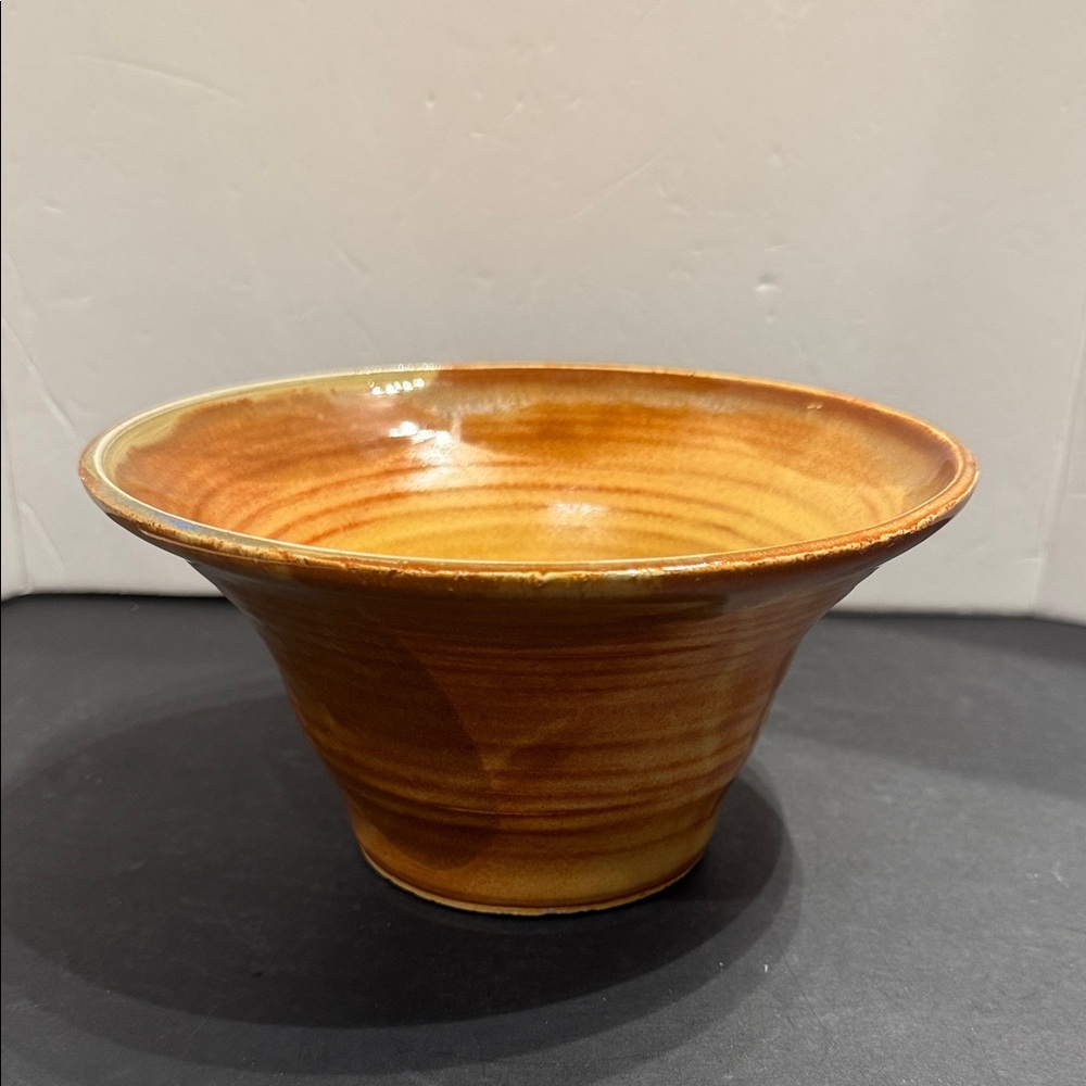 Signed studio pottery Handcrafted Ceramic Bowl in yellow brown orange